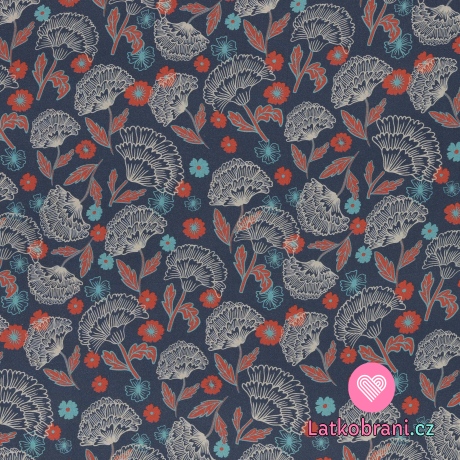 Viskóza potisk barevné květy na antracitové