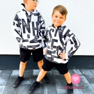 Modalová teplákovina potisk vínová písmena na černé 