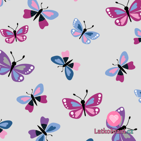 Úplet potisk motýlci na šedé