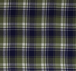 Bavlněný flanel olivová a modrá kostka na bílé