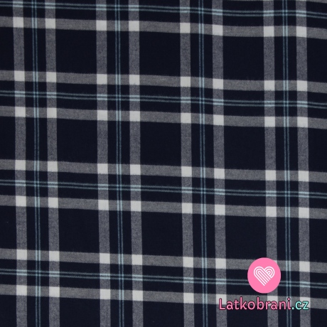 Bavlněný flanel tmavě modrá kostka na bílé 