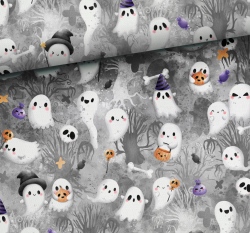 Teplákovina potisk duchové na šedé 