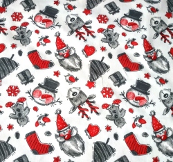 Úplet potisk vánoční sobi, sněhuláci, perníčky a stromečky na bílé