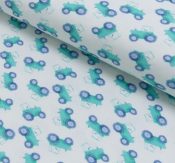 Úplet potisk mintovo - zelený traktůrek na bílé