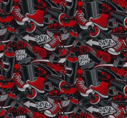 Teplákovina potisk červené tenisky na černé 