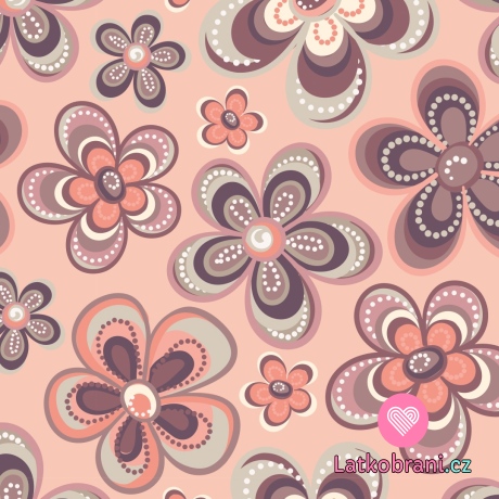 Úplet retro květy na lososové 