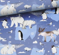 Teplákovina potisk polární zvířata na modré 