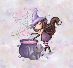 Panel čarodějnice s kočkou na světle šedé 