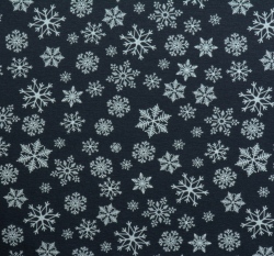 Teplákovina počesaná potisk sněhové vločky na tmavě modré