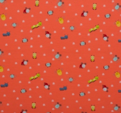 Úplet potisk hmyzíci a bílé kytičky na oranžové