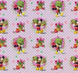 Úplet potisk Mickey a Minnie zahradníci mezi puntíky na růžové