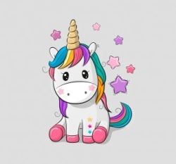 Panel jednorožec s duhovou hřívou na šedé