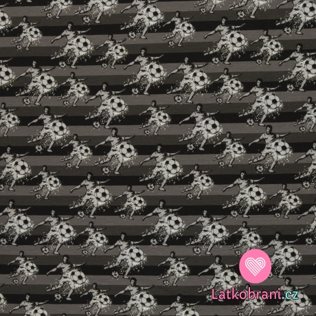 Úplet potisk fotbalista s míčem na černo - šedých pruzích