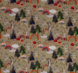 Úplet potisk kouzelný les na světlé khaki