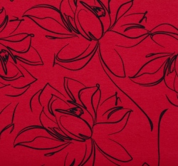 Úplet potisk černé květy na červené