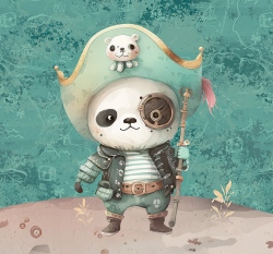 Panel potisk panda pirát na smaragdové