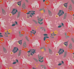 Softshell s fleecem potisk jednorožci mezi kvítky na růžové