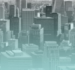 Viskózový úplet bordura mrakodrapy v šedo - mintové