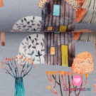 Úplet potisk chaloupka v kouzelném lese na modro-šedé