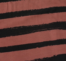 Teplákovina potisk čáry štětcem do pruhu tmavě šedé na zaprášené syté starorůžové