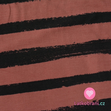 Teplákovina potisk čáry štětcem do pruhu tmavě šedé na zaprášené syté starorůžové