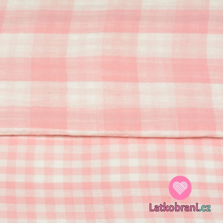 Dvojitá gázovina / mušelín růžová kostka, oboustranná