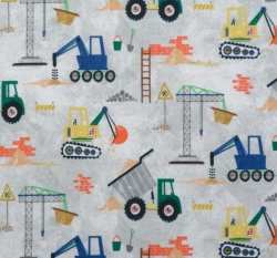 Teplákovina počesaná potisk stavební stroje na šedé