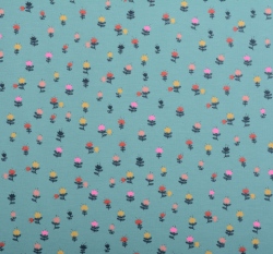 Úplet potisk jemné rozkvetlé květiny na modré