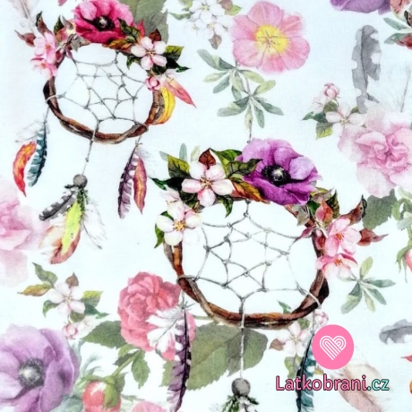 Teplákovina potisk fialkové lapače snů na květinovém podkladu