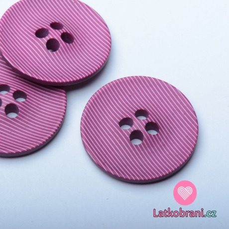 Knoflík kulatý, růžový s jemnými bílými proužky - velký