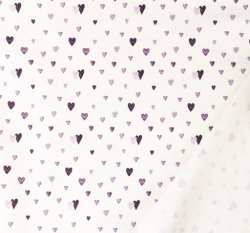 Teplákovina fialová srdíčka na bílé 