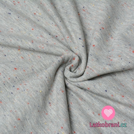 Teplákovina počesaná drobné barevné nopky na šedé