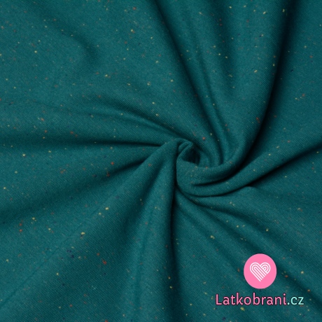 Teplákovina počesaná drobné barevné nopky na petrolejové