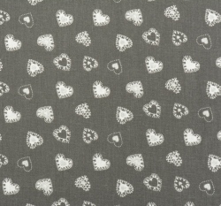 Bavlněné plátno potisk srdíčka se stříbrnými detaily na šedé