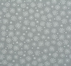 Bavlněné plátno potisk bílé vločky na šedé