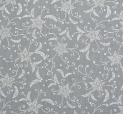 Bavlněné plátno potisk stříbrné hvězdy s ornamenty na šedé