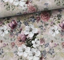 Teplákovina potisk jabloňové květy na šedé