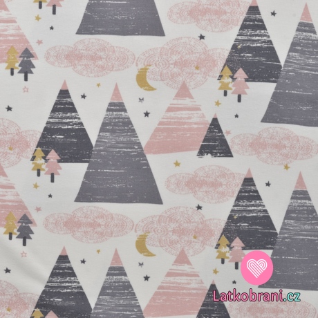 Úplet růžovo - šedý les na bílé 