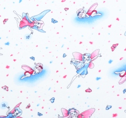 Bavlněný úplet potisk víly na bílé