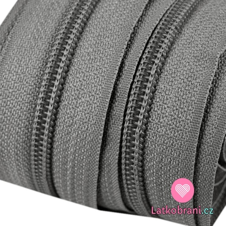 Metrážový zip spirálový 5 mm šedá ocelová