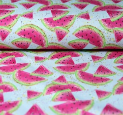 Teplákovina melounové čtvrtky na modré