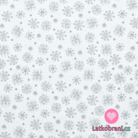 Bavlněné plátno potisk šedé vločky na bílé