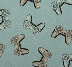 Úplet potisk herní ovladače na modré melange