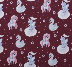 Úplet potisk digitální jednorožci na bordó