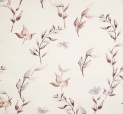 Úplet žebrovaný potisk (ottoman) lístky do fialova na béžové