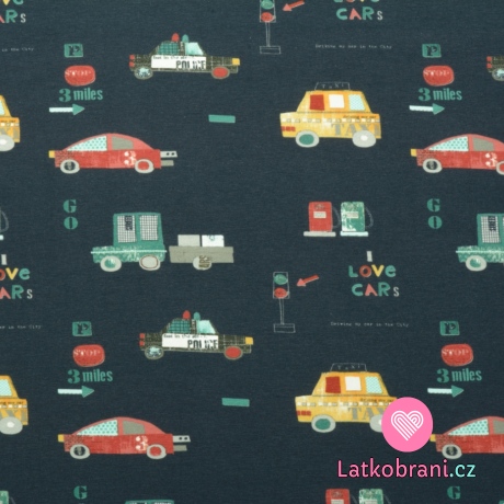 Úplet potisk dopravní vozidla na tmavě modrém podkladu