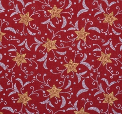 Bavlněné plátno potisk zlaté hvězdy mezi ornamenty na červené