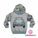 Teplákovina potisk retro auta (brouci) na šedé