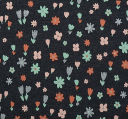 Úplet potisk malé květy na modré melange