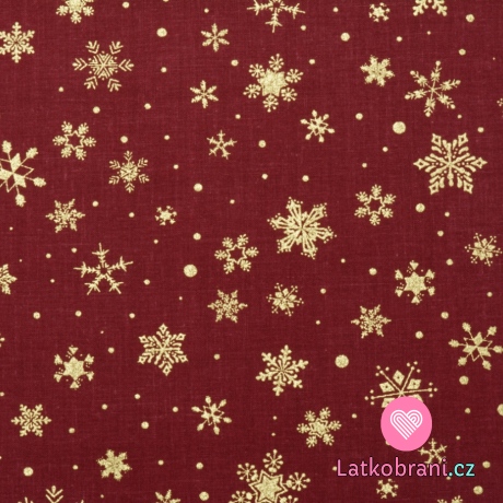 Bavlněné plátno potisk zlaté vločky mezi puntíky na červené